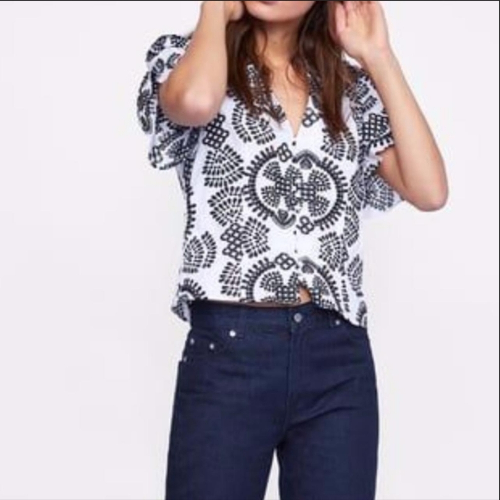Zara Embroidered Ruffle Sleeve Top - Picture 11 of 11